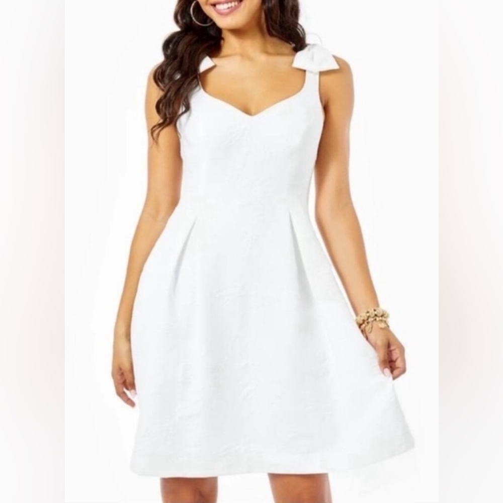 NWT Linnet stretch dress XS 2 white soft embroidery a-line bow Lilly Pulitzer
